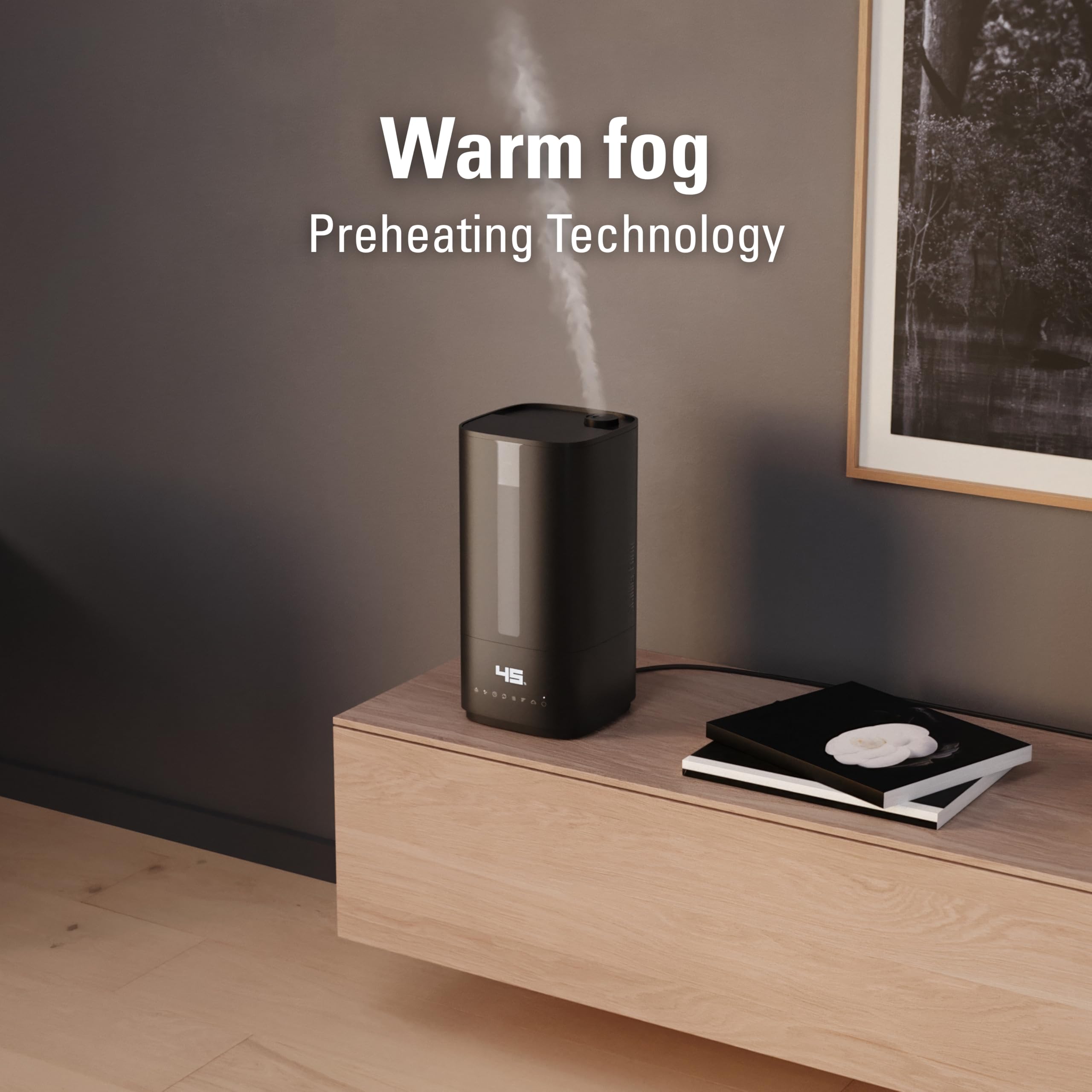Stadler Form humidificador Oliver, espacios de hasta 60 m², silencioso, pequeño, humidificador para habitaciones, 6 modos, modo automático, los LED se pueden apagar, niebla libre de bacterias, negro