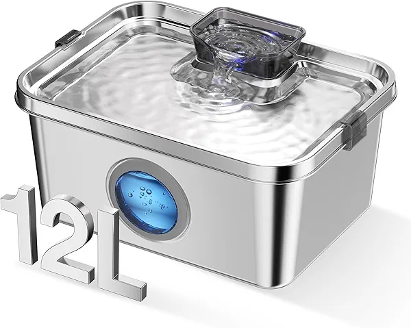 PETIMI Dog Water Fountain, 3 Gallons Stainless Steel Dog & Cat Water Fountain, Large Pet Water Fountain for Multiple Pets, Ultra Silent, Wide Tray, Safety Lock, 3 Filters Included, Smart Water Pump