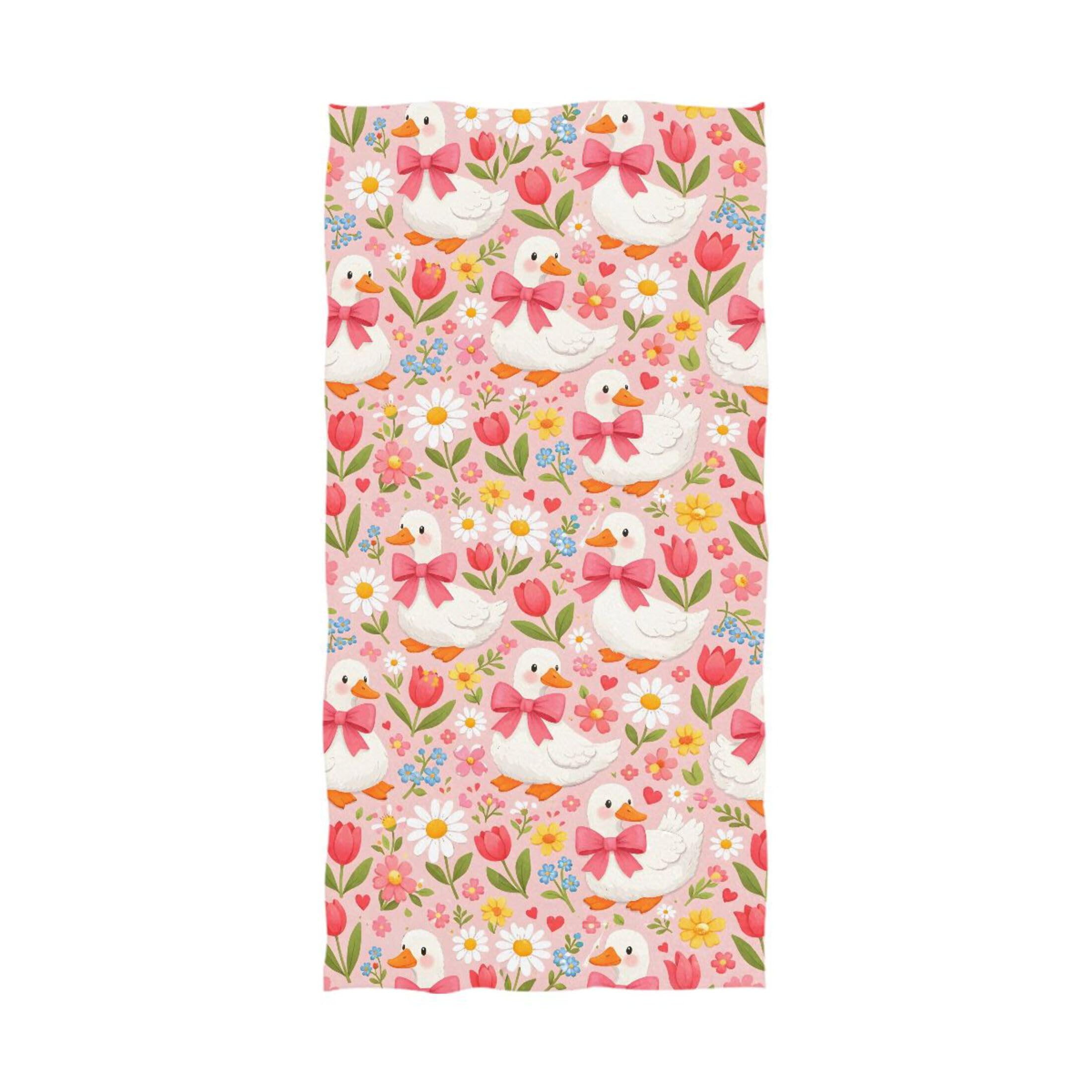Kutsu Pink Bow Goose Bath Towel, Highly Absorbent Cotton Soft Bath Hand Towel for Bathroom Kitchen Hotel Spa, 64 x 32 In