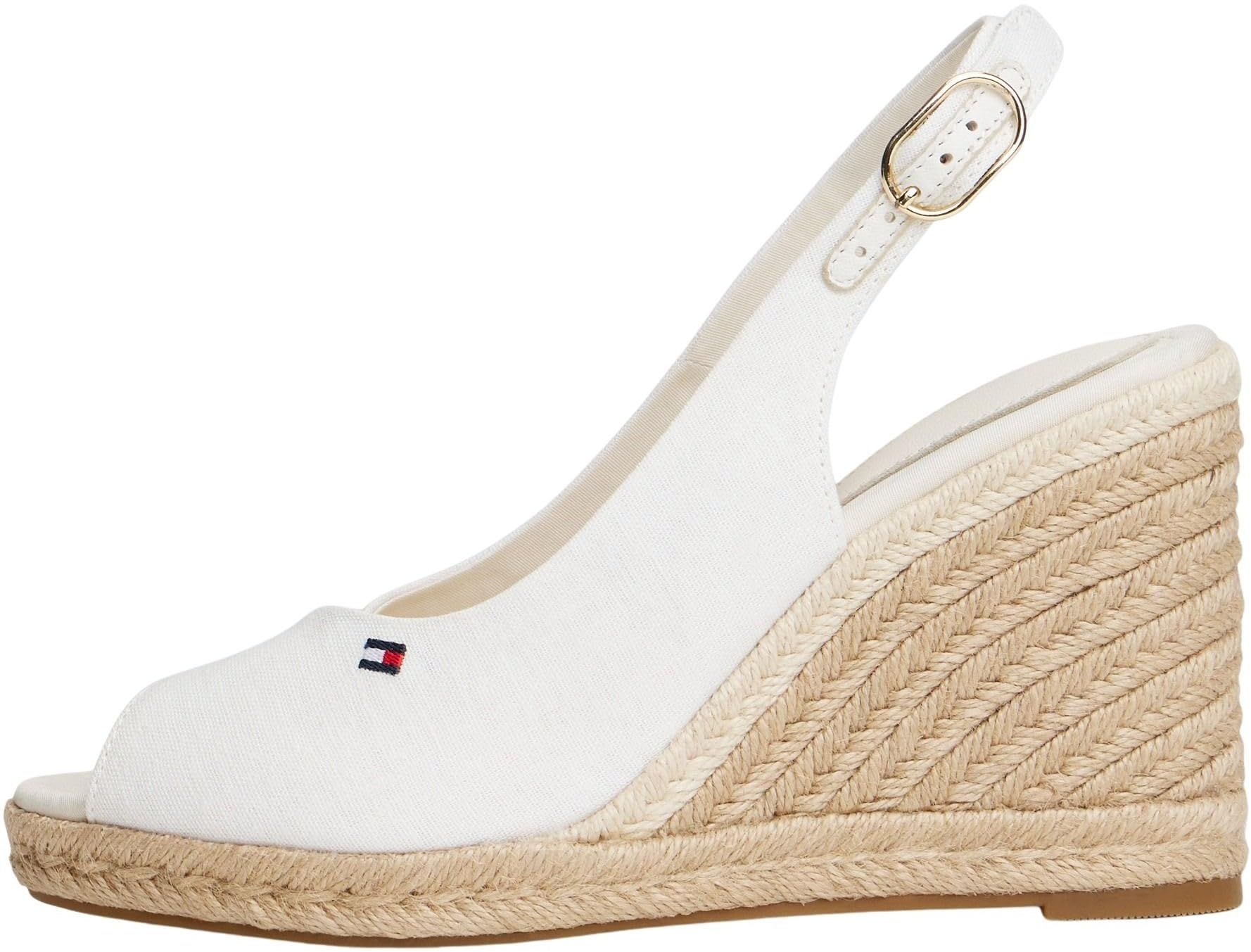 Tommy Hilfiger Women's Flag High Wedge Espad Slingback FW0FW09343 Wedge Espadrilles, WHITE (Ecru), 3.5
