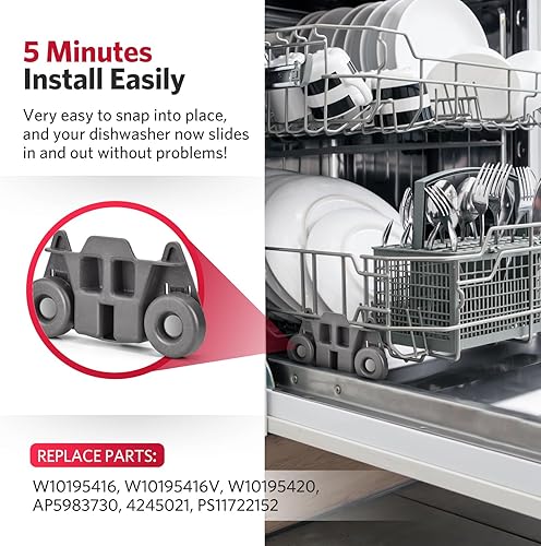 Miniatura 3 de W10195416 - Ruedas para lavavajillas, estante inferior compatible con Kitchenaid Whirlpool Maytag Kenmore, piezas de repuesto para lavavajillas