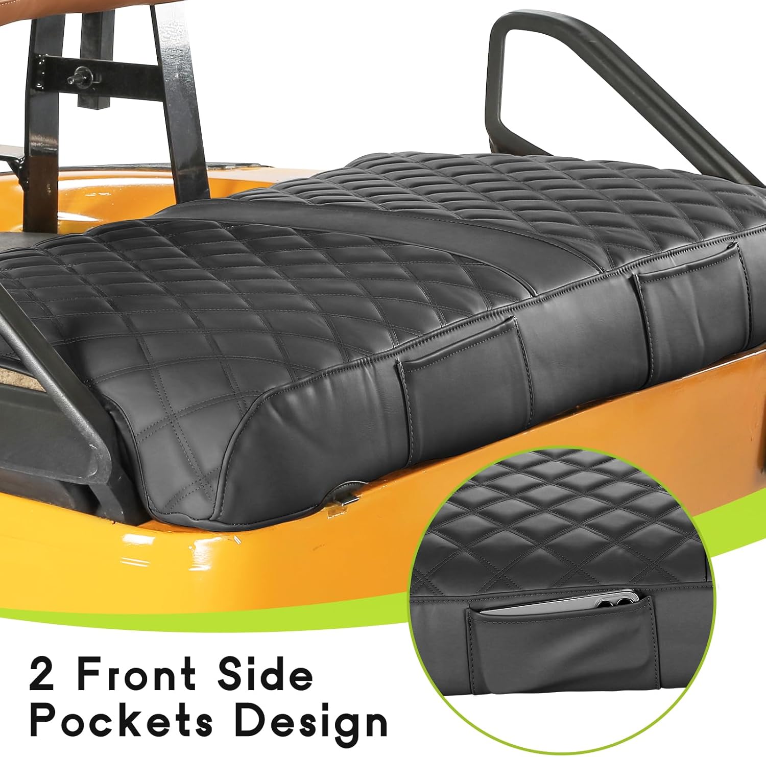Golf Cart Seat Covers Fit EZGO TXT 1994-2013 Vinyl Leather Front Seat Cover for Ordinary Cushion No Nail Gun Easy to Install & Clean Vinyl Seat Cushion Cover (Black)