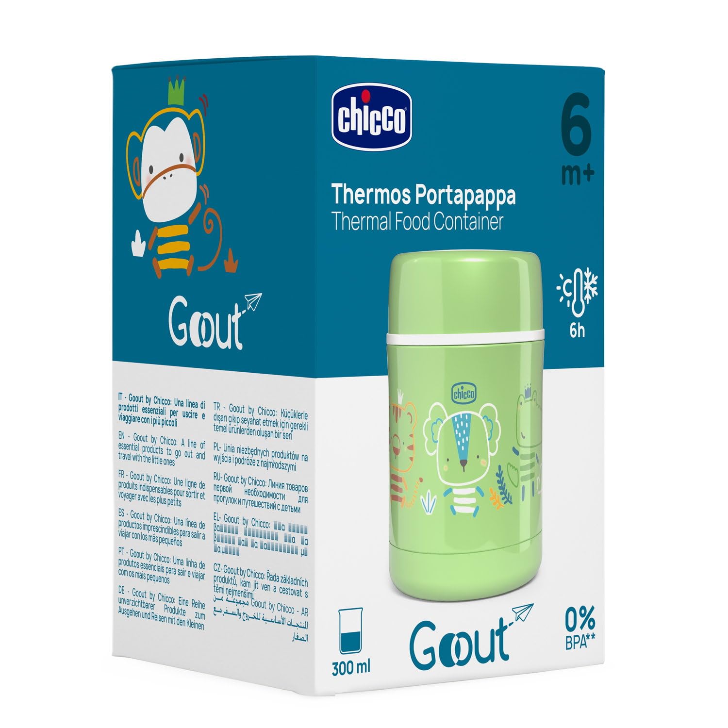 Chicco Contenitore Termico per Alimenti, Portapappa Termico, Mantiene la Temperatura fino a 6 ore, Per alimenti caldi e freddi, Contenitore Pappa Bambini, Termos Cibo, Acciaio Inox, 300 ml, 6 mesi+