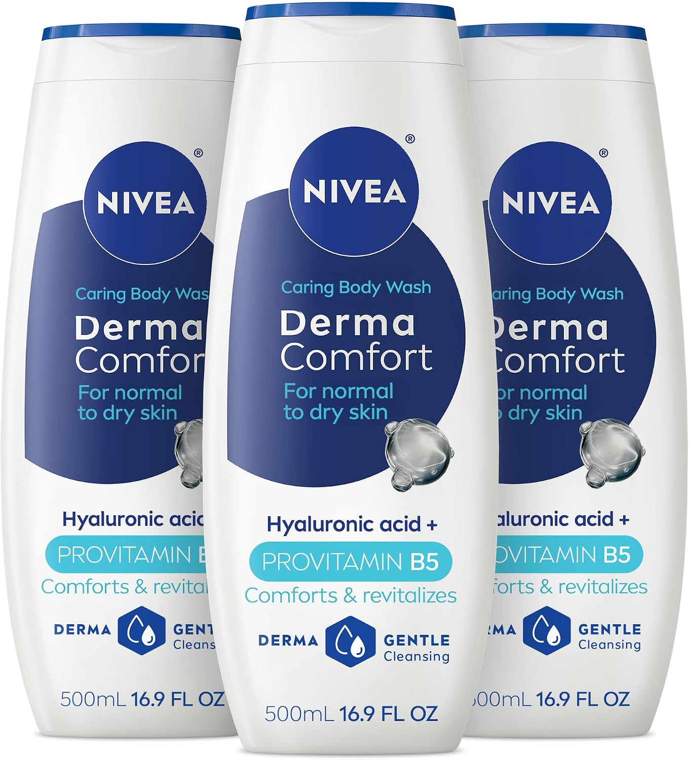 NIVEA Derma Comfort Caring Body Wash, Multipack, 3 x 16.9 FL OZ