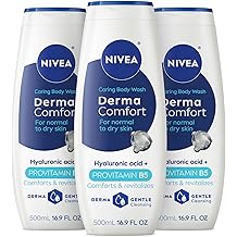 NIVEA Derma Comfort Caring Body Wash for Normal to Dry Skin, Body Wash with Hyaluronic Acid and Provitamin B5, 16.9 Fl Oz Bottle, Pack of 3