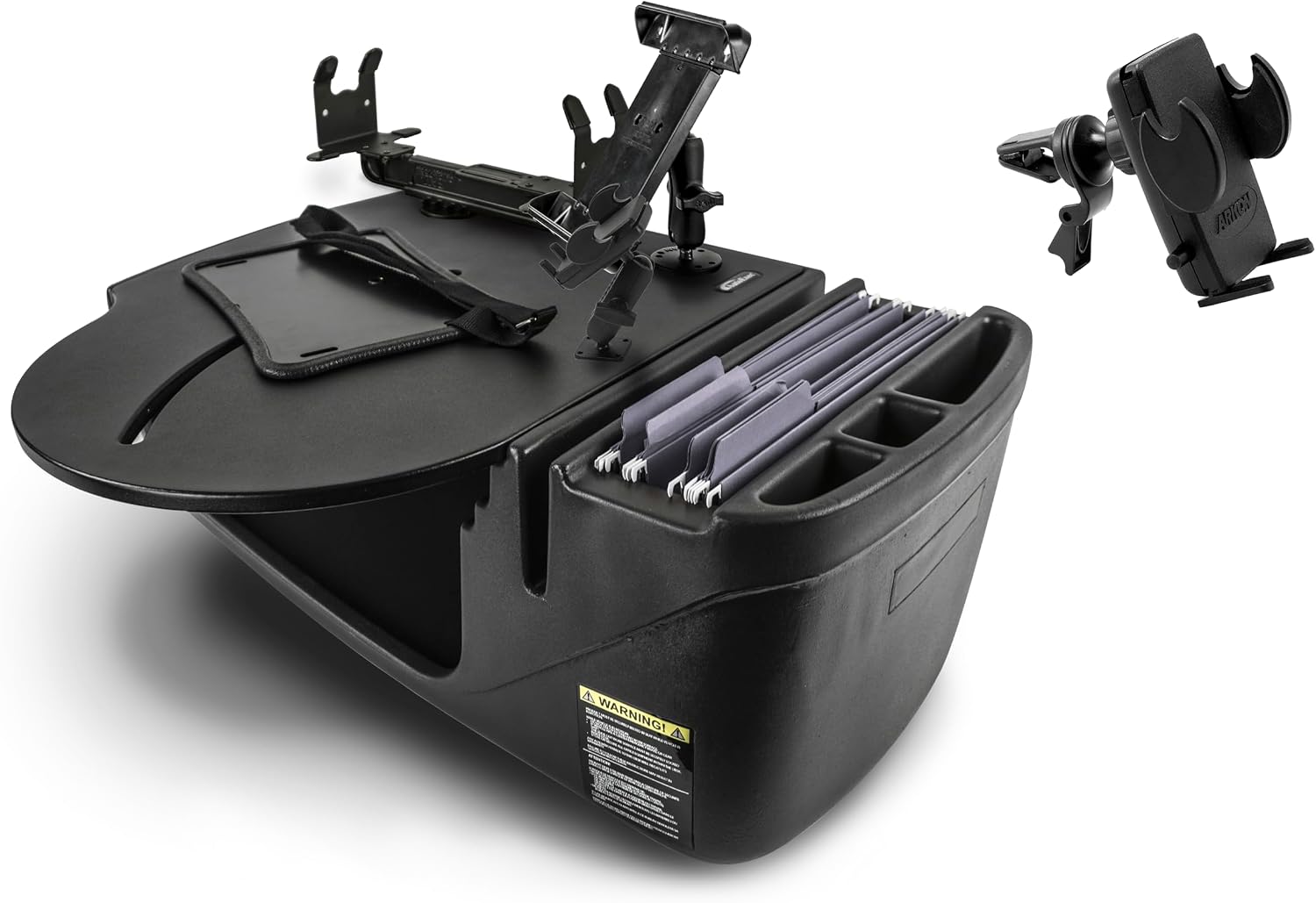 AutoExec Roadmaster Car Desk and Portable Workstation with Phone Mount, Tablet Mount, Printer Stand and Phone Vent Clip, Black