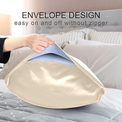 Miniatura 5 de Funda de almohada sedosa de almendra blanqueada, fundas de almohada King de satén, con cierre de sobre, 40 x 20 pulgadas