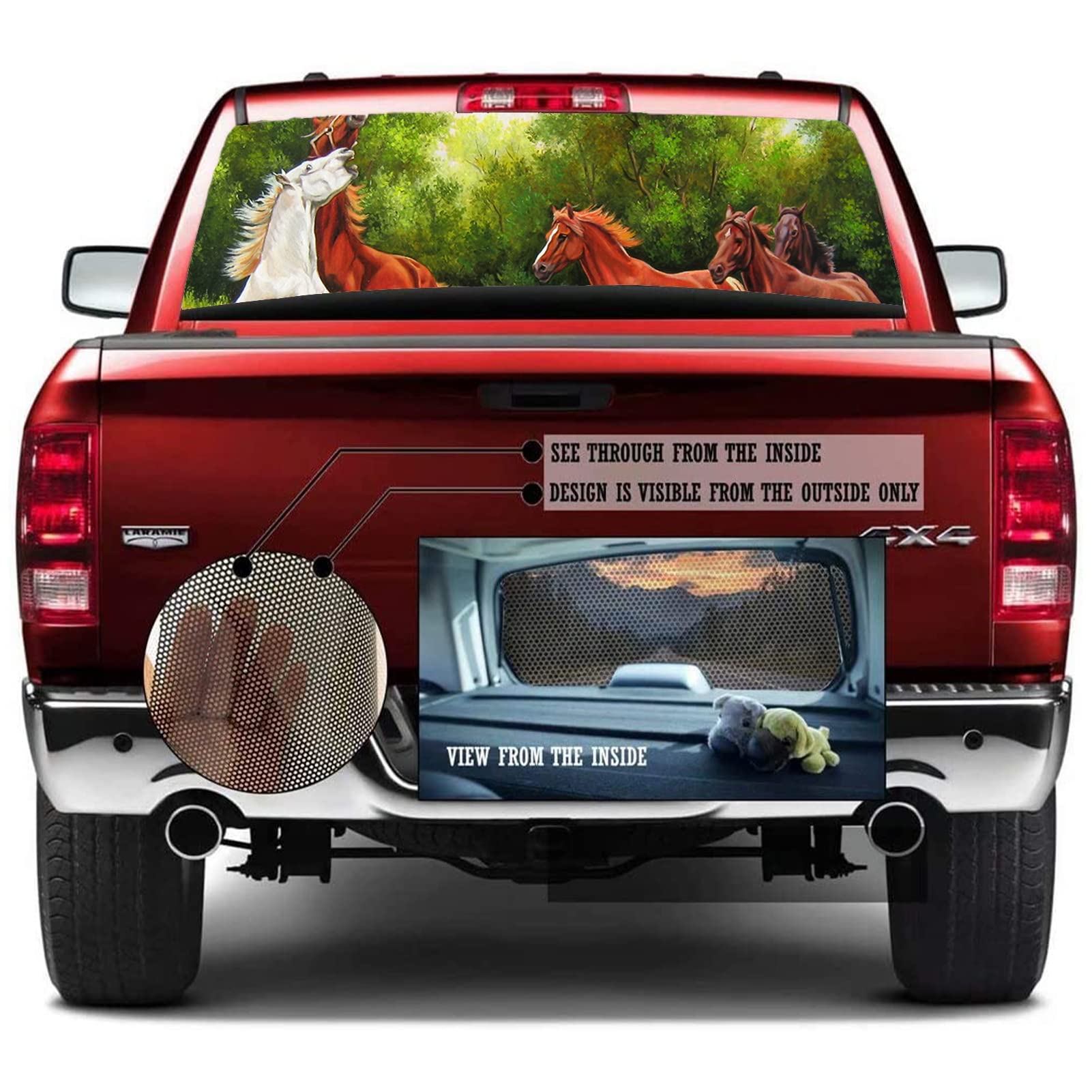 Adesivo per finestrino posteriore, per auto, camion, furgoni, cavalli, finestre, in vinile, perforato, per auto, SUV, furgoni, furgoni, foreste, 147,3 x 45,7 cm