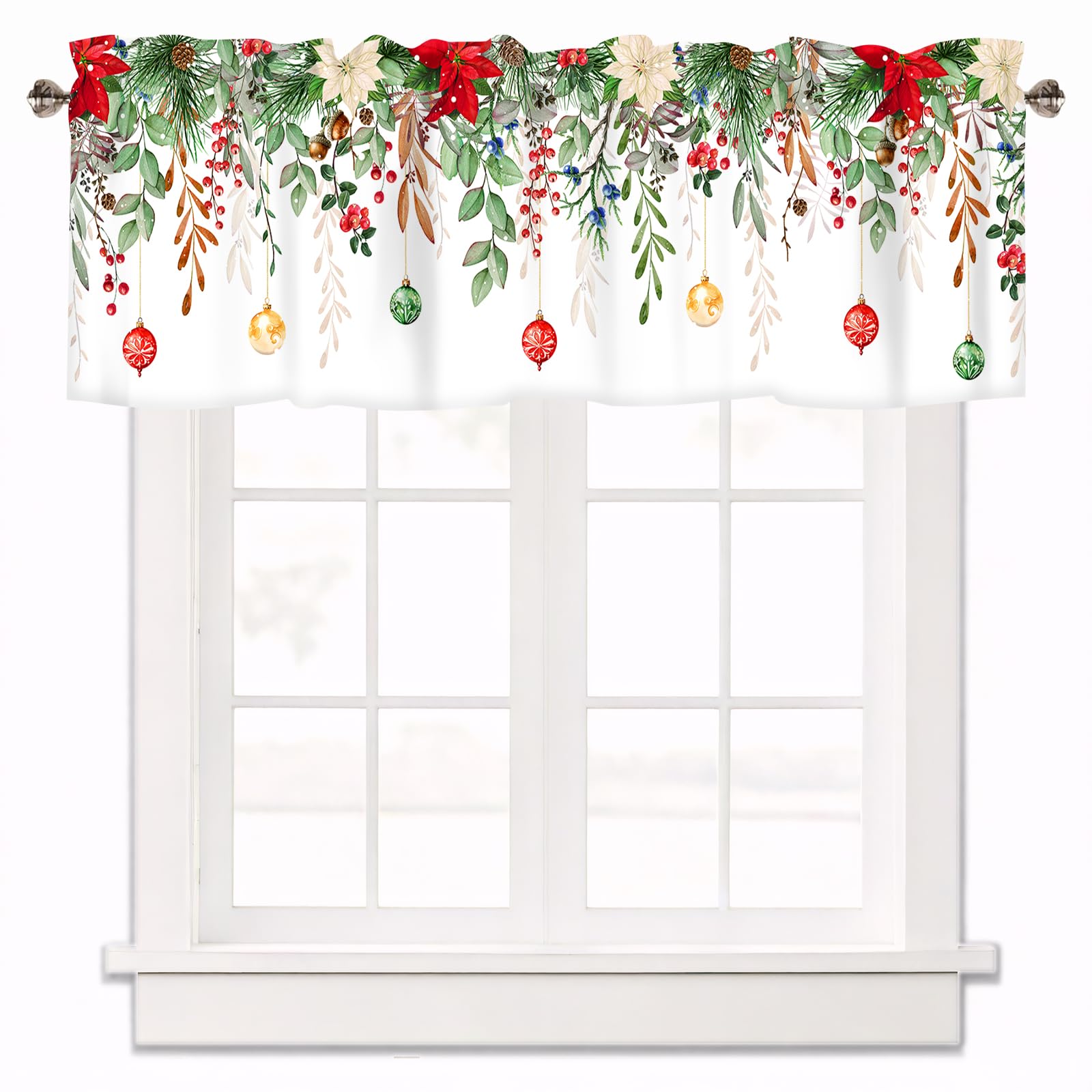 Christmas Curtains Valances for Windows 1 Panel, 42x12 Inch