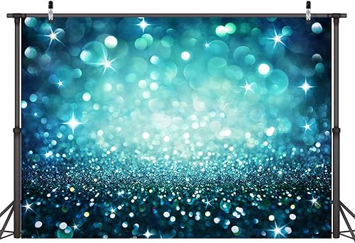 Fondo brillante de Bokeh abstracto verde azulado de 7 x 5 pies, con puntos brillantes, fondo de foto azul brillante Bokeh, fondo para fotos de