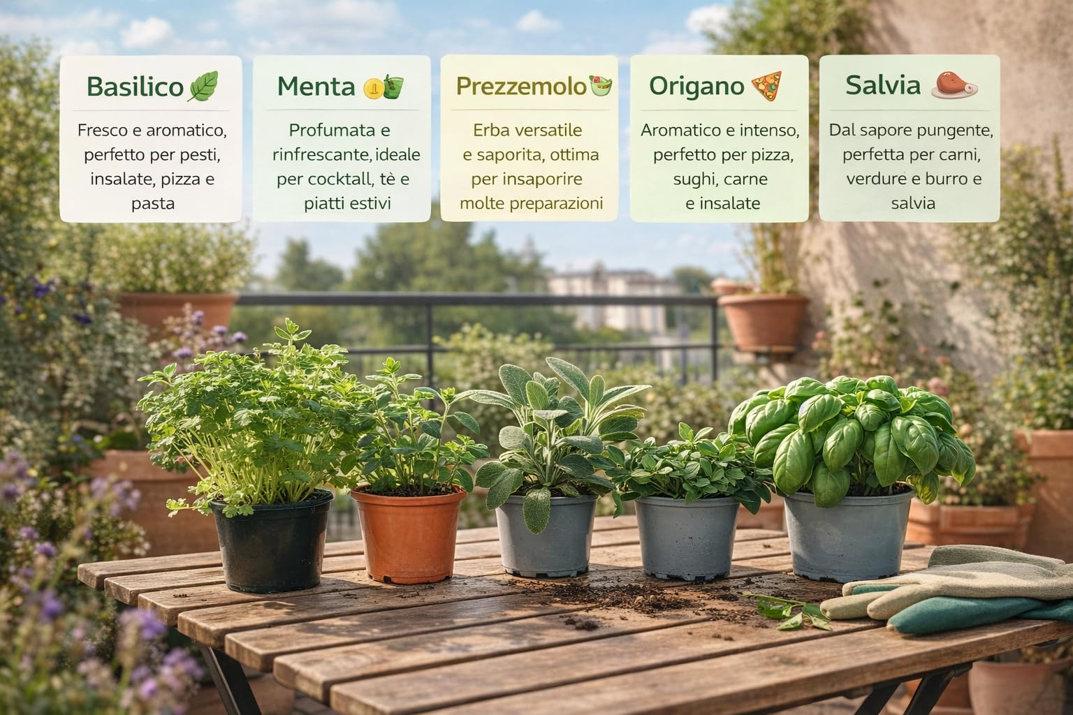 Vandas Set 5 Varietà di Piante Aromatiche in Vaso 14 cm Basilico Menta Prezzemolo Origano Salvia per Cucina Balcone e Giardino Made in Italy