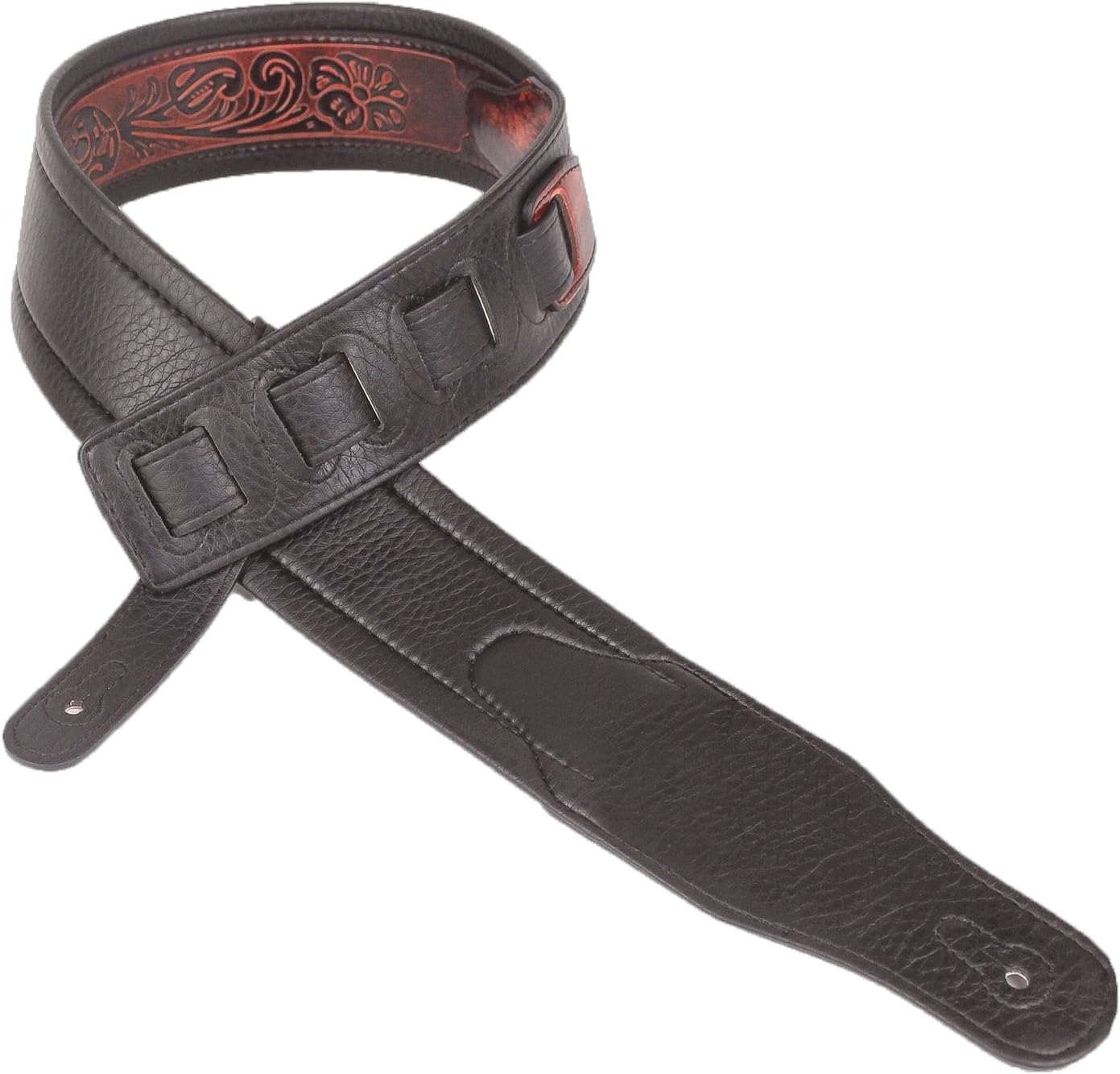 Walker & Williams GB-126 Bourbon Brown Padded Guitar Strap Texas Stars & Skulls