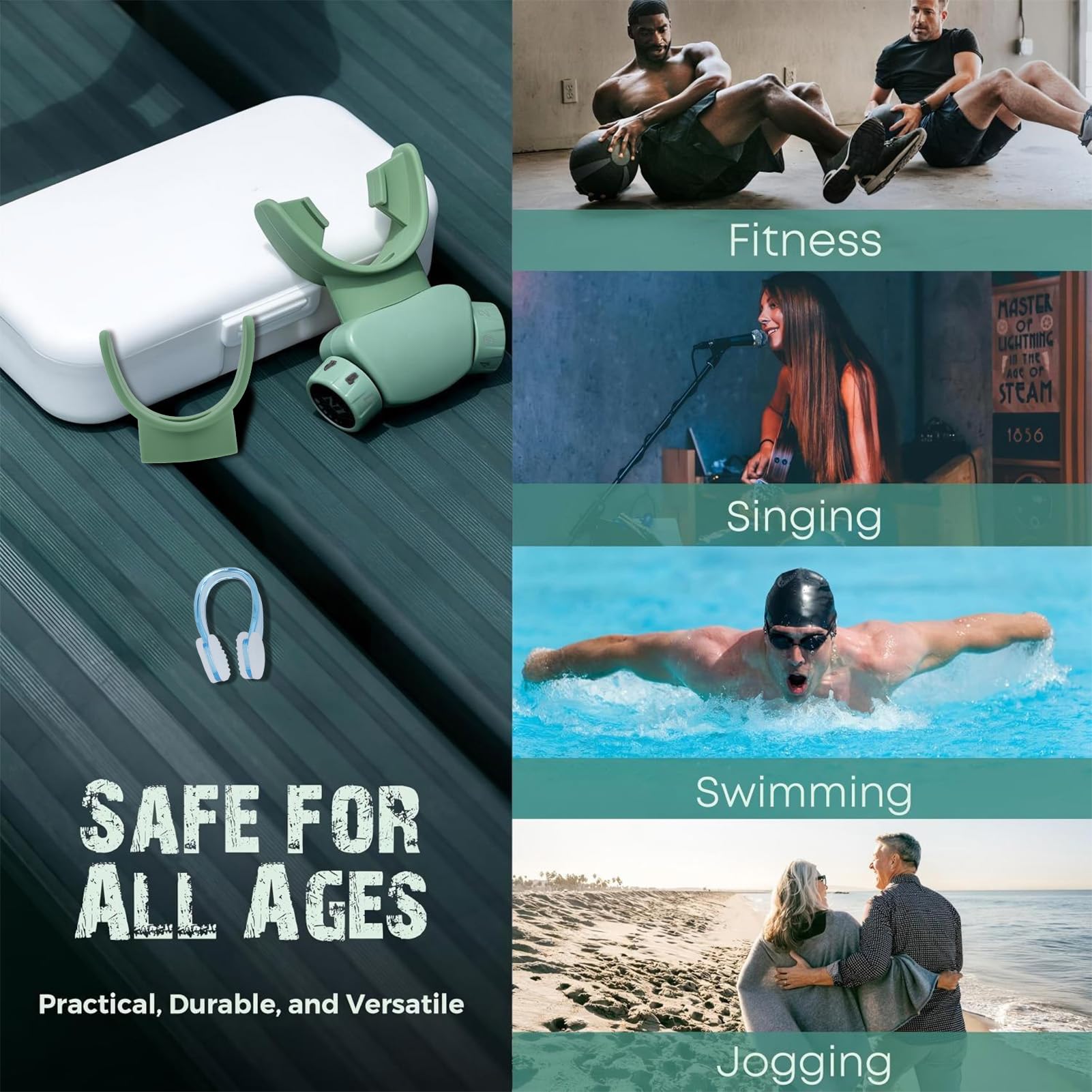 trainer per respirazione addominale, dispositivo di allenamento per la capacità polmonare con 8 livelli regolabili per corsa, nuoto, fitness (Verde)