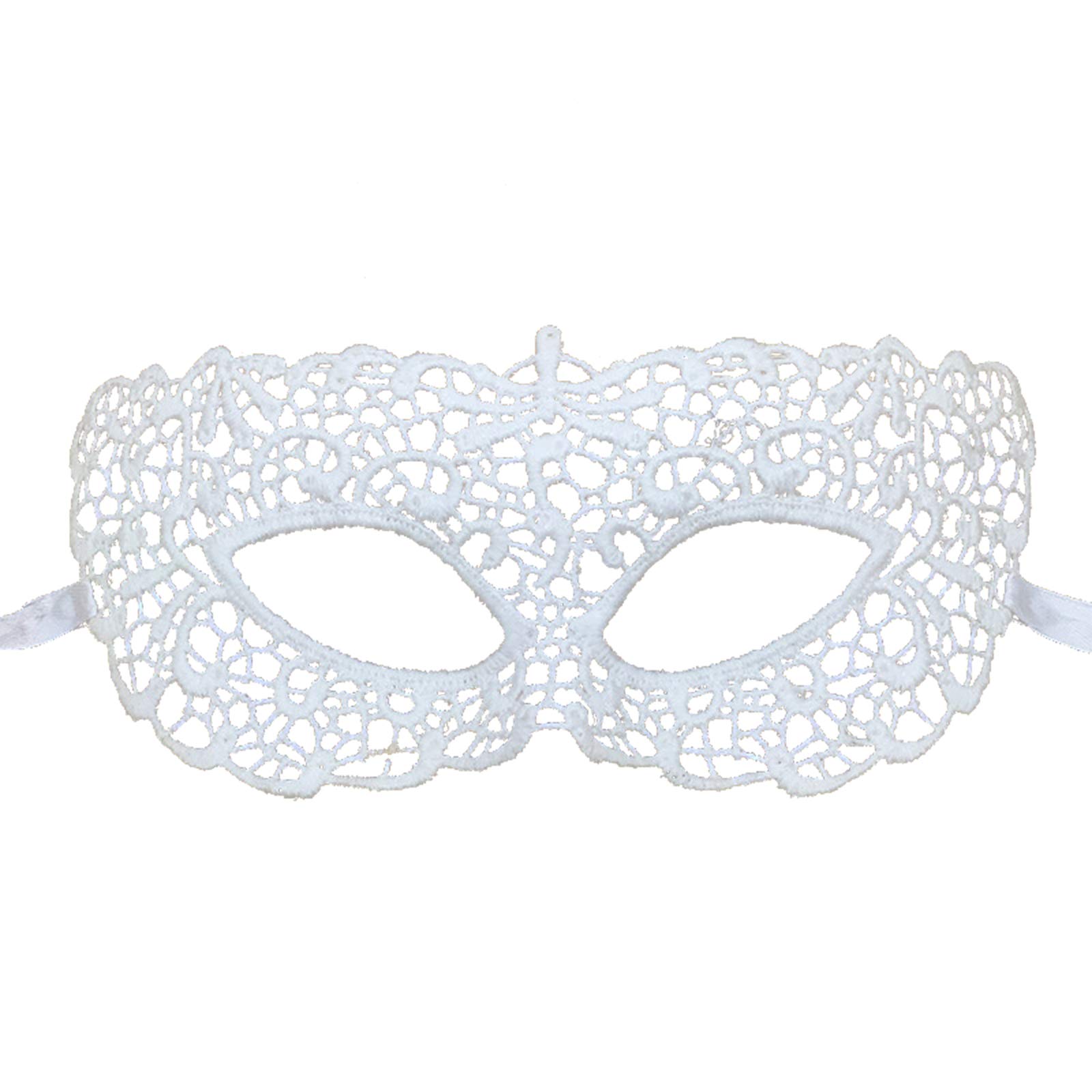 Jamron Women Elegant White Lace Eye Mask for Masquerade Halloween Party Prom Ball Carnival Dress Mask SN07830 Flat
