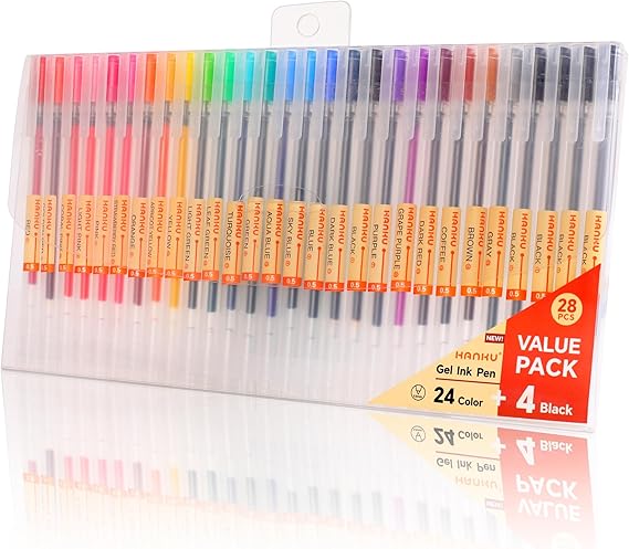 Fine Tip Colored Gel Pens, 28-Count 0.5mm Fine Point Pen, Smooth Writing Pens No Bleed Through, Ballpoint Planner Pen for Bible Journaling, Adult Coloring, Note Taking, Office School Supplies