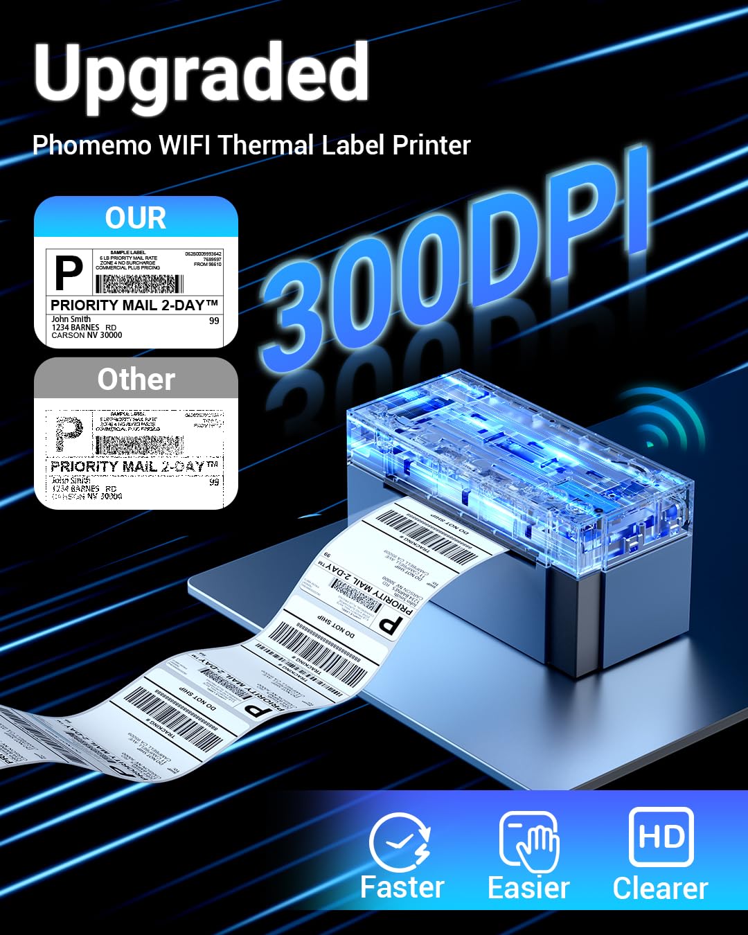 Phomemo 344 WiFi Etikettendrucker DHL Versandetiketten Drucker WLAN Desktop Label drucker für Barcode, Thermal Label Printer 4x6 Kompatibel mit Amazon, Etsy, Shopify, Royal Mail, FedEx, UPS, Lila