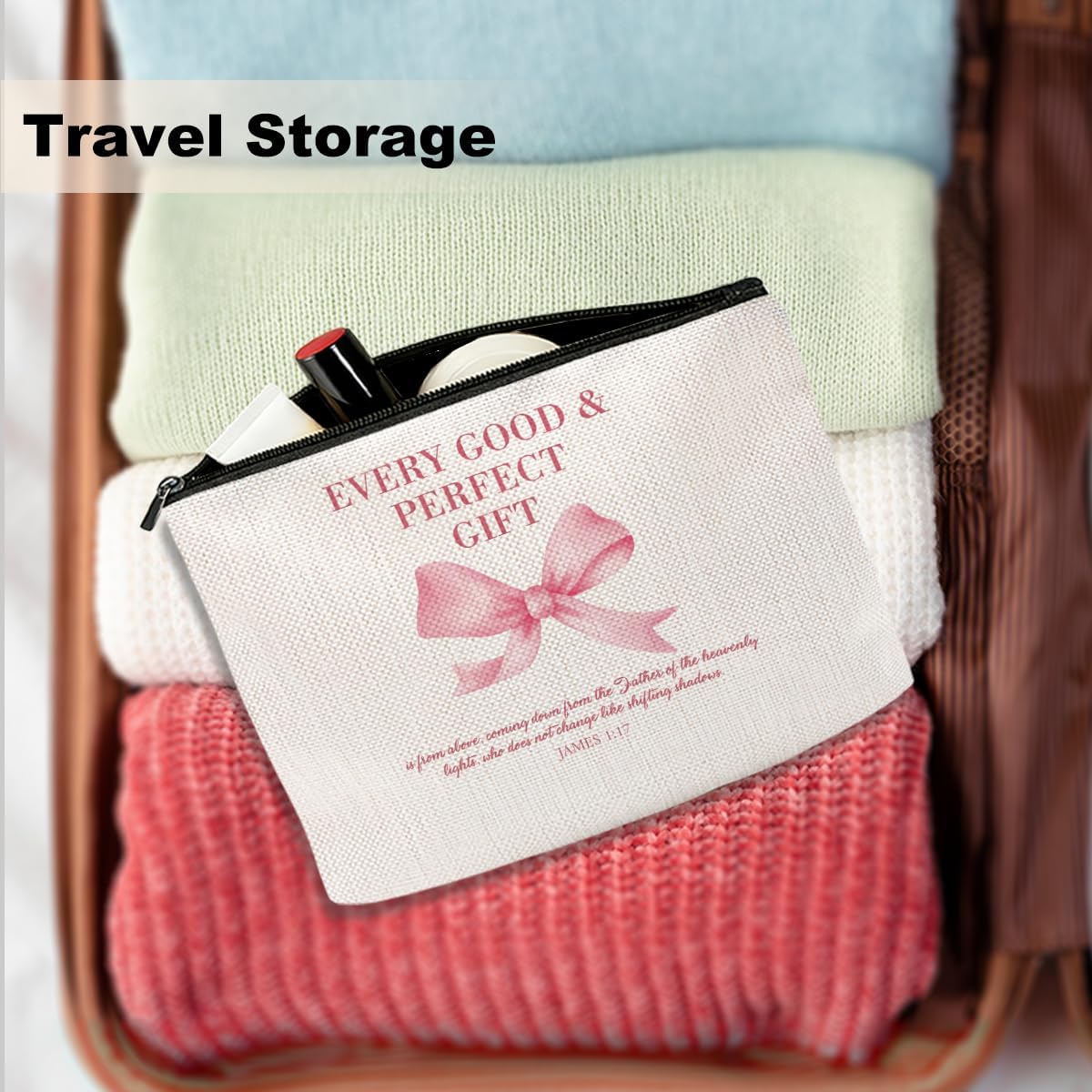 Coquette Pink Bow Makeup Bag, Christian Gifts for Women Teen Girl Sister Bestie Friend Cosmetic Bags, Inspirational Bible Verses Zipper Pouch Travel Toiletry Bag Birthday Frienship Anniversary image 5
