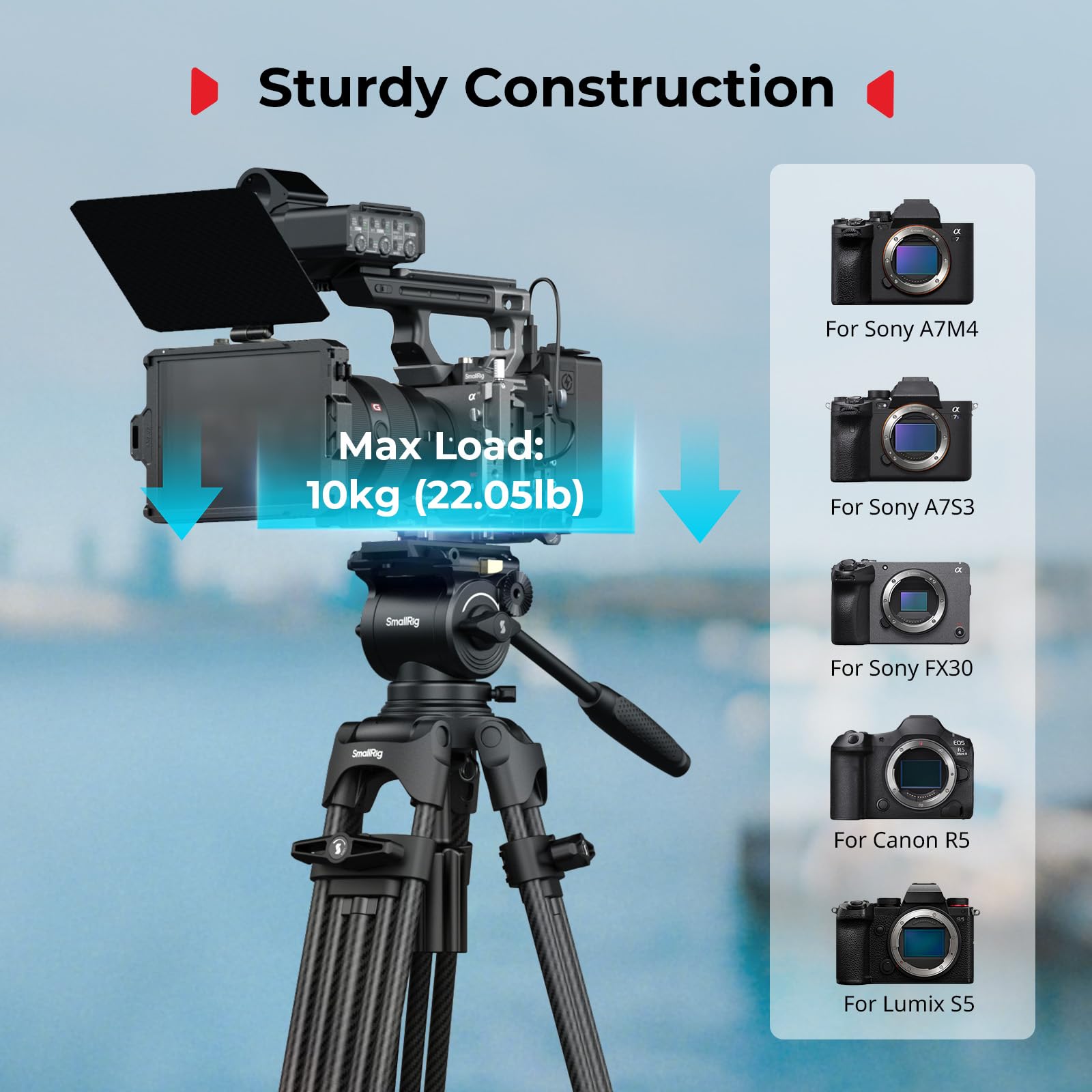 SMALLRIG Treppiede Video FreeSpeed ​​in Fibra di Carbonio per Impieghi Gravosi, Treppiede per Fotocamera da 75" con Testa Fluida per Piastra Manfrotto, Estensione Rapida, Portata Fino a 10 kg, 5443