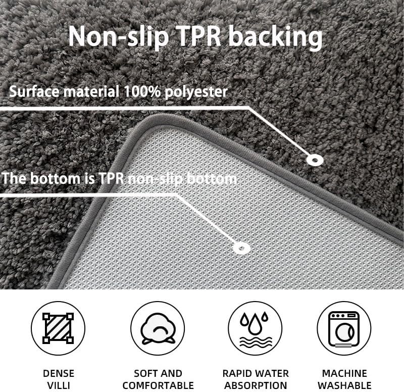 L Shaped Bathroom Rug Non Slip Bath Mat Soft Absorbent Toilet Side Rug