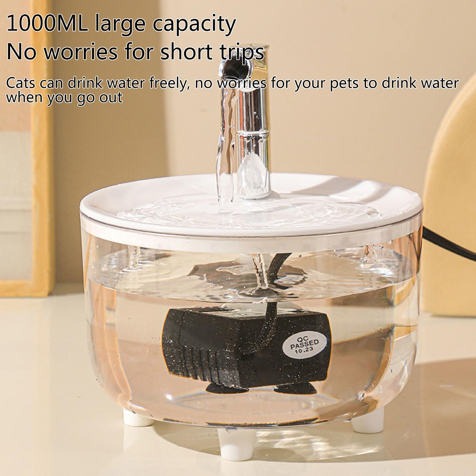 Bebedero Para Mascotas, Fuentes De Agua Para Gatos Para Interiores, Fuente De Agua Inalámbrica USB De 1 L, Dispensador De Agua Para Gatos Con Apagado Automático, Comedero De Agua Visible,Rosado