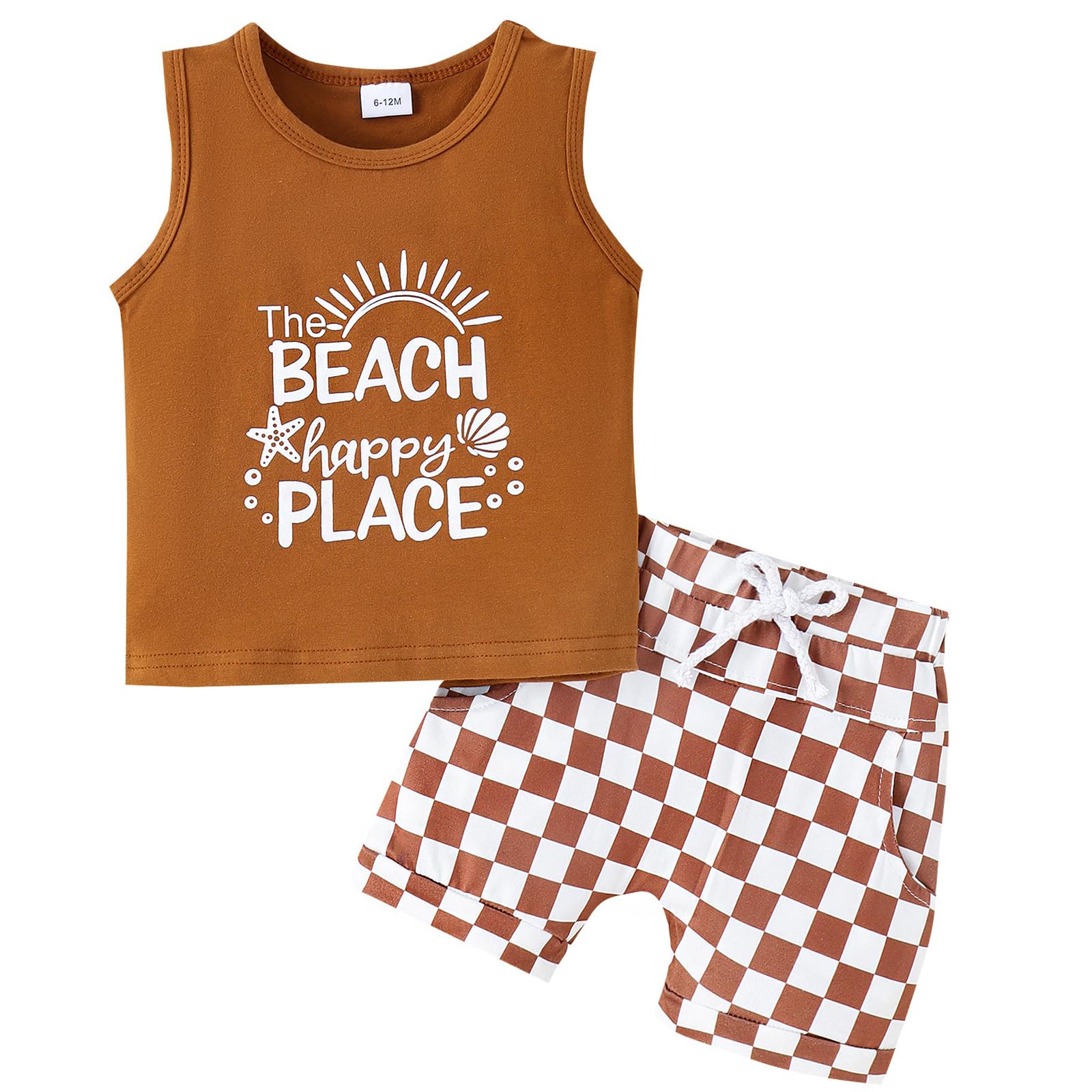 Yanmucy Bebé Niño Ropa de Verano Conjunto Sólido Sin Mangas Tank Top cuadros a cuadros corto 2PCS Lindo Bebé Niño Conjuntos