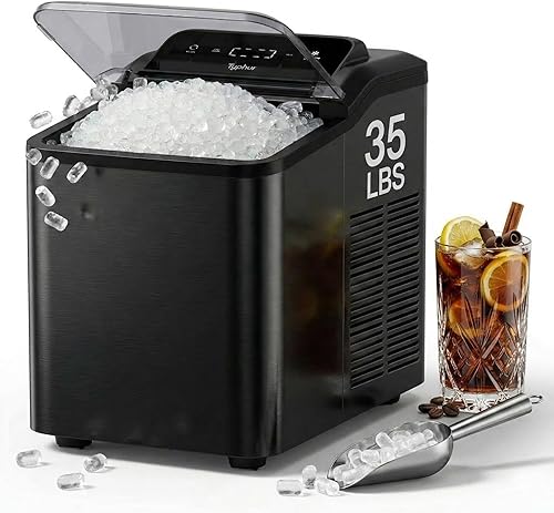 Vista 9 de Typhur Máquina de hielo de pepita rápida con bomba de autolimpieza, máquina de hielo de guijarros triturados de 35 libras/24 horas con hielo