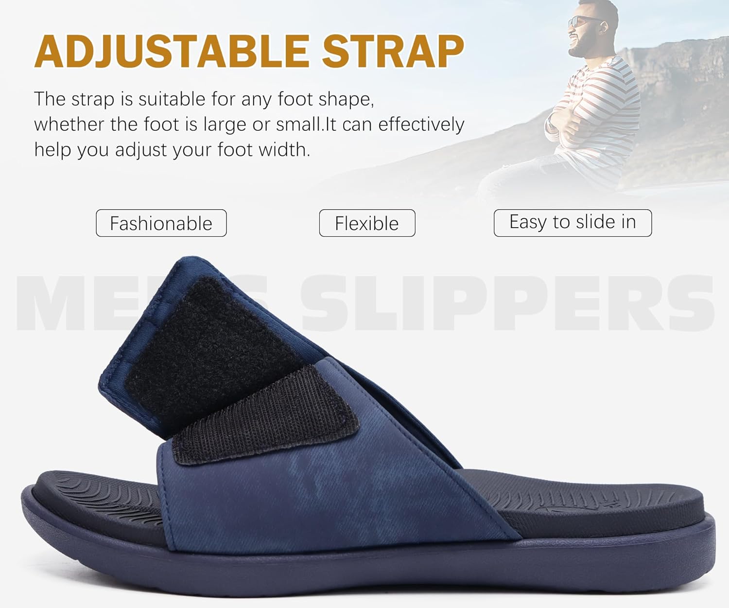 ONCAI Mens Sandals Adjustable Straps Orthotic Plantar Fasciitis Open Toe Athletic Sport Slides with Soft Comfy Arch Support Footbed Size 7.5-15 - Image 5