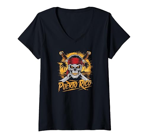 Womens Puerto Rico Pirate Vacation Souvenir Fun V-Neck T-Shirt