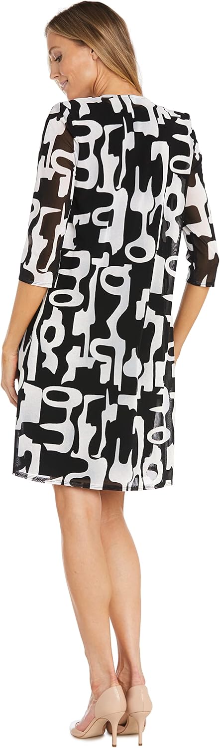 R&M Richards Women's 2-Piece Knee-Length Printed Tank Dress W/Solid 3/4 Sleeve Flyaway Jacket - Slip-On Style - Image 3