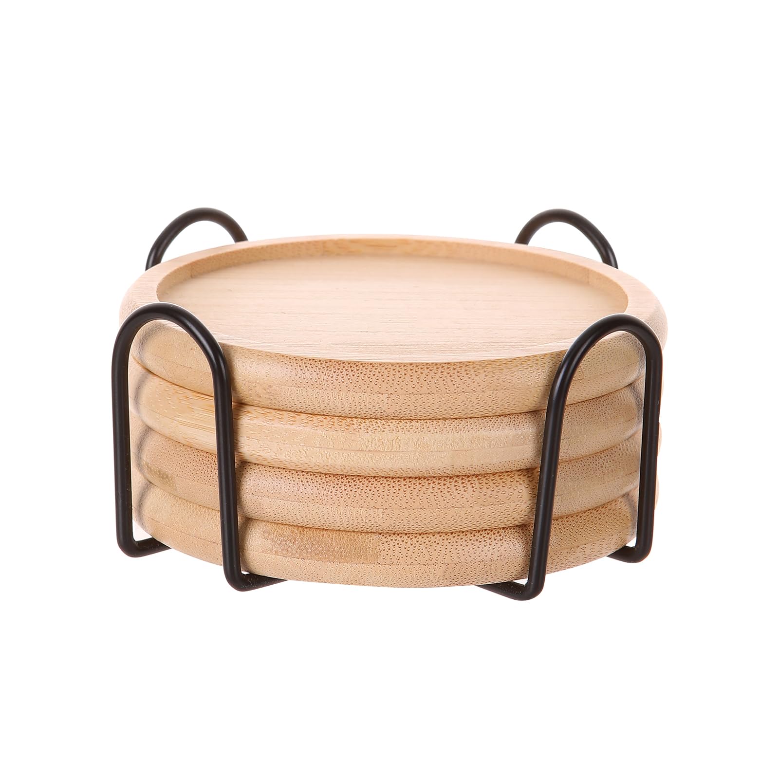 Bamboo 4 inch coaster [4 pcs] Coasters with Holder - Drinking Coasters - Cup Mat for Drinks - Live for Hot or Cold Drink - Non-slip and non-stick,Suitable for Kinds Cups and Living Room Decor