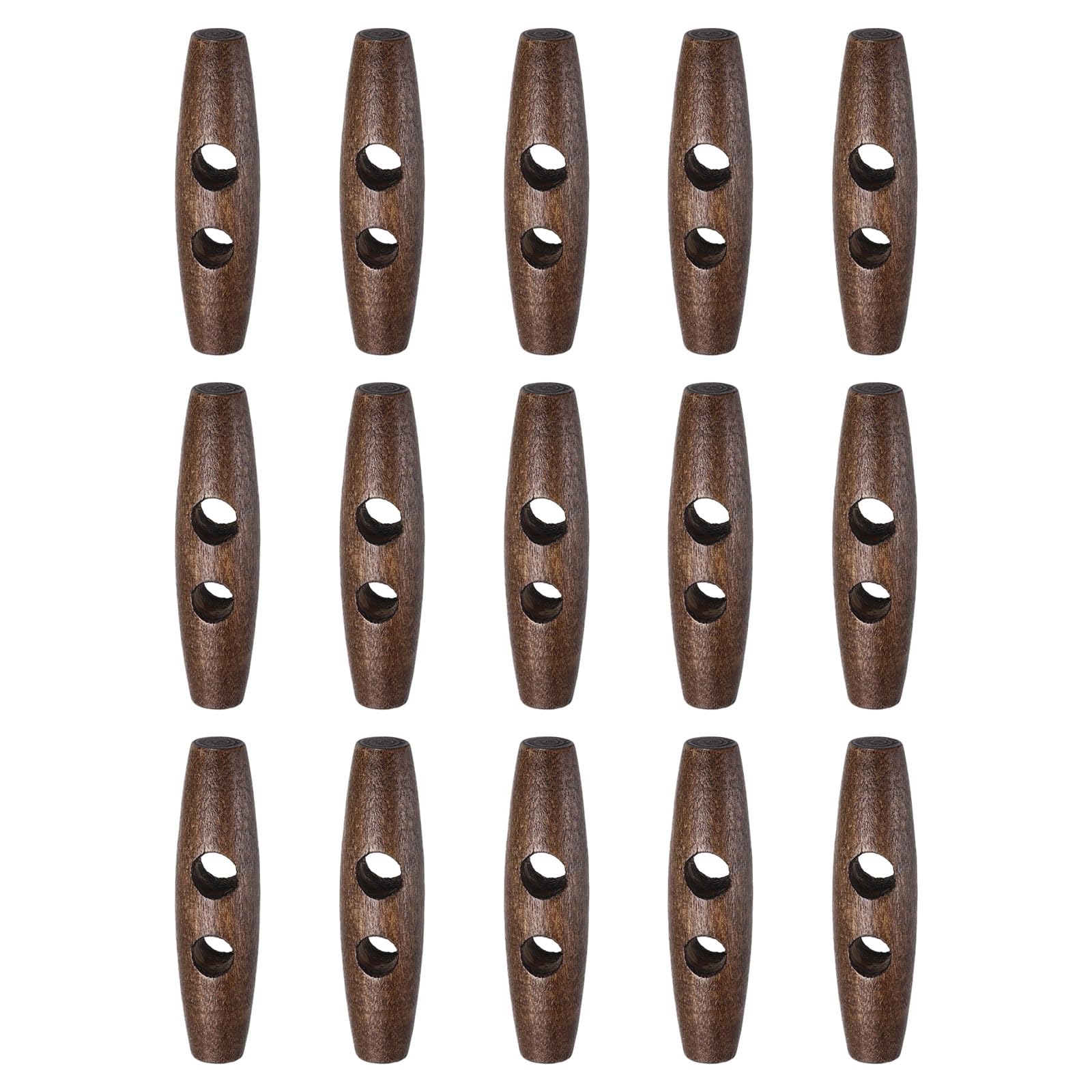 sourcing map 15pcs Wooden Toggle Buttons 50mm / 2" Double Hole Wood Olive Horn Sewing Buttons for Coat Sweaters Clothing DIY Craft, Brown — image 1
