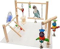Wondwo Small Bird Playground for Parrot Cage Top - FSC Certified Wood Perch Stand with Toys for Cockatiels (White)
