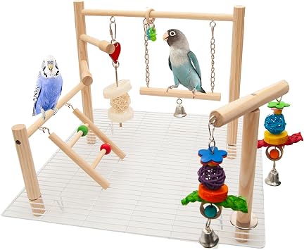 Small Bird Playground for Top of Cage Tree Bird Stands for Parrots Bird Play Ground - Outside Bird Cage Toys - Outside Bird Cage Accessories - Top Bird Cage Perch Cockatiel Playground White, Small