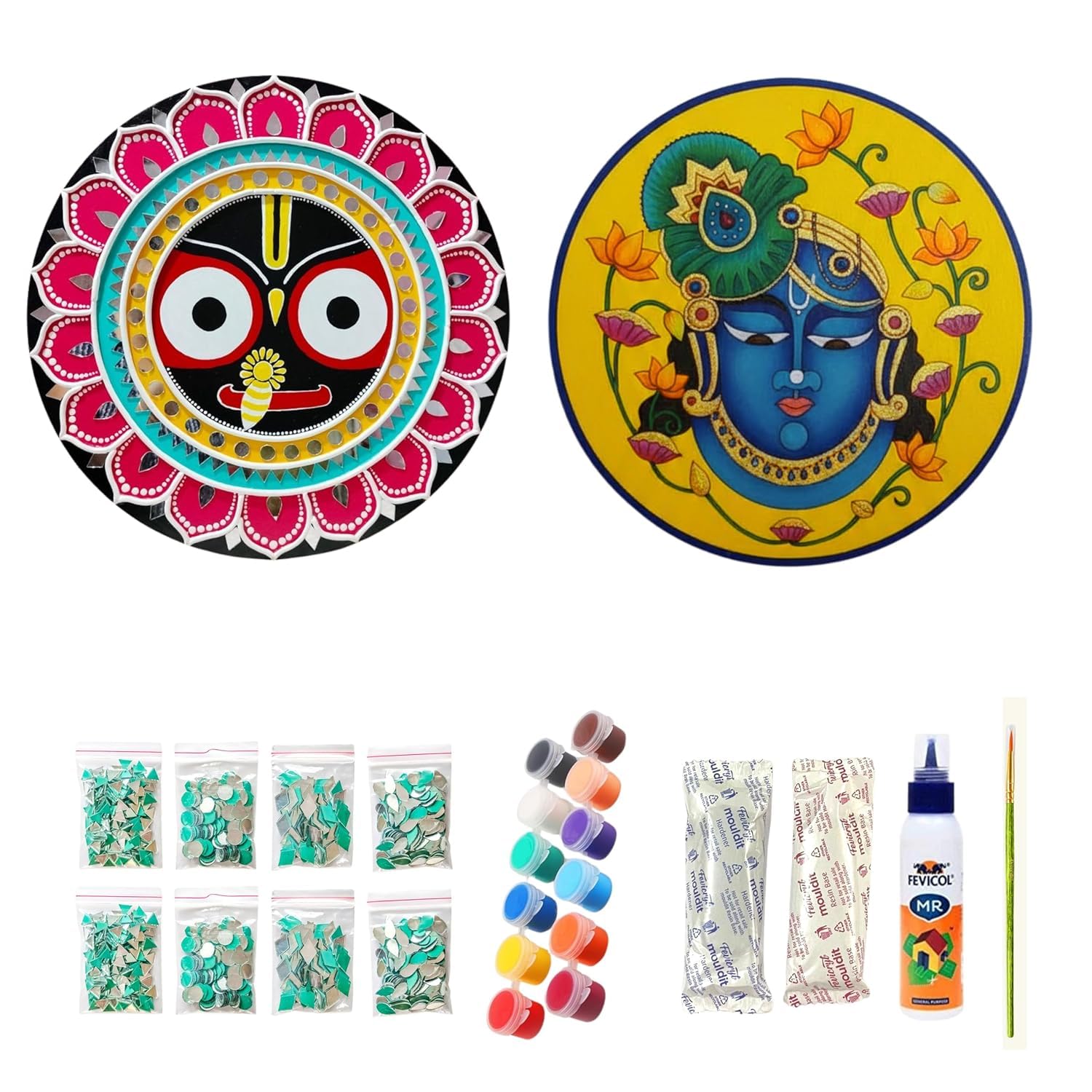 Jagannath Srinath Ji lippan Art kit for Adults Birthday Gift Wall Decor kit Mirror Work MDF Board Indian Traditional Art kit DIY Wall Hanging kit for Kids Return Gift Home Decoration-image-35