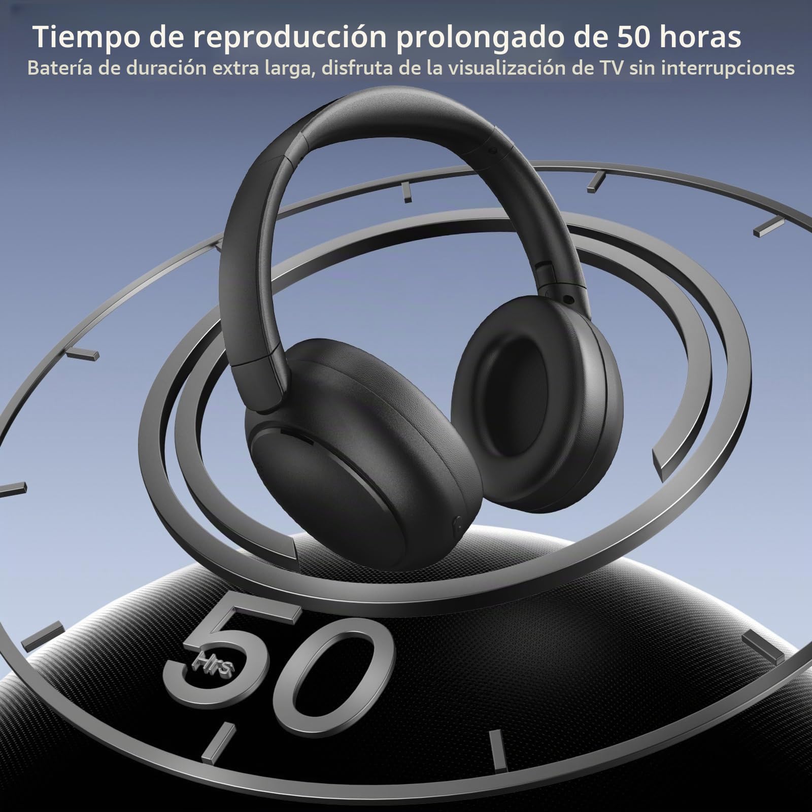 Auriculares Inalámbricos para TV, Auriculares para TV con Base de Carga para Transmisor, Cascos Supraurales para TV para Personas Mayores, Cascos Bluetooth con 50 Horas de Duración, Negro