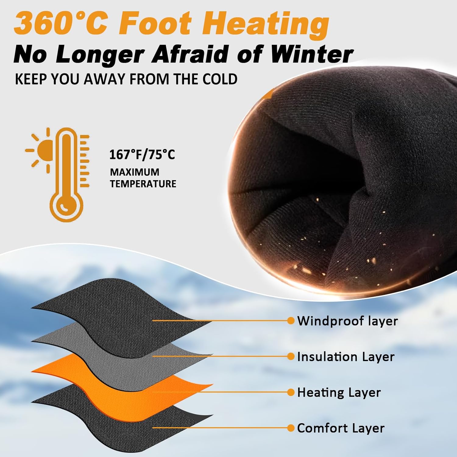 Unisex Heated Socks for Men Women - Reachargeable, Washable, 5V 5000mAh Electric Heated Socks with 4 Heating Levels for Skiing Hunting Hiking Fishing Camping Winter Outdoor Work - Image 3