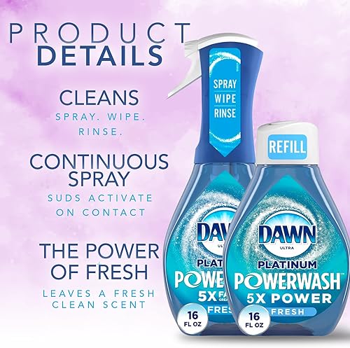 Miniatura 3 de Dawn Powerwash - Jabón para platos platino en aerosol, aroma fresco + 1 repuesto Dawn Powerwash, 16 onzas líquidas cada una con 6 esponjas multiusos