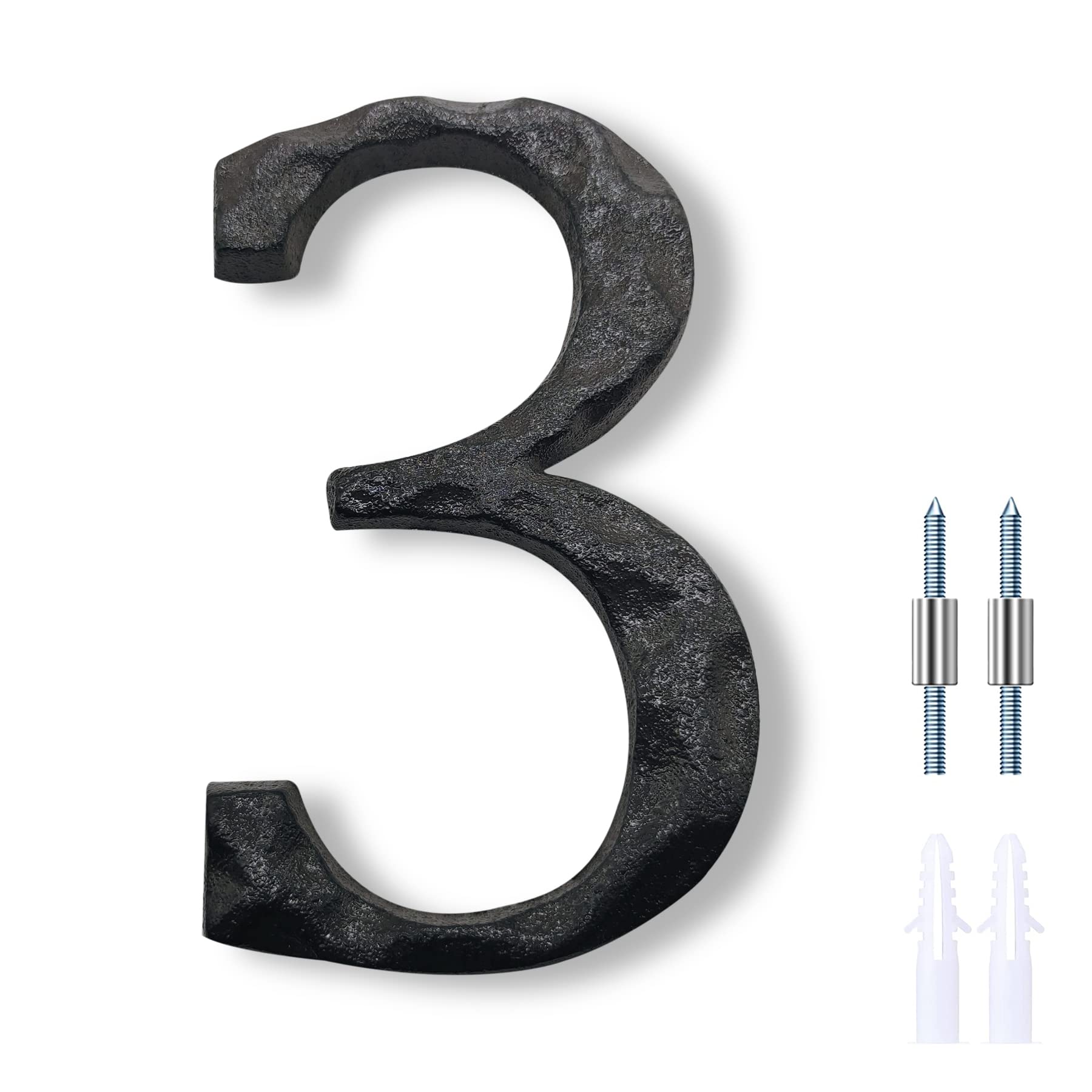 Photo 1 of 4 PACK House Numbers for Outside-5 Inch Solid Cast Iron Home Address Numbers or Mailbox Numbers/Floating or Flush Mounting/Number 3 Rustic 3