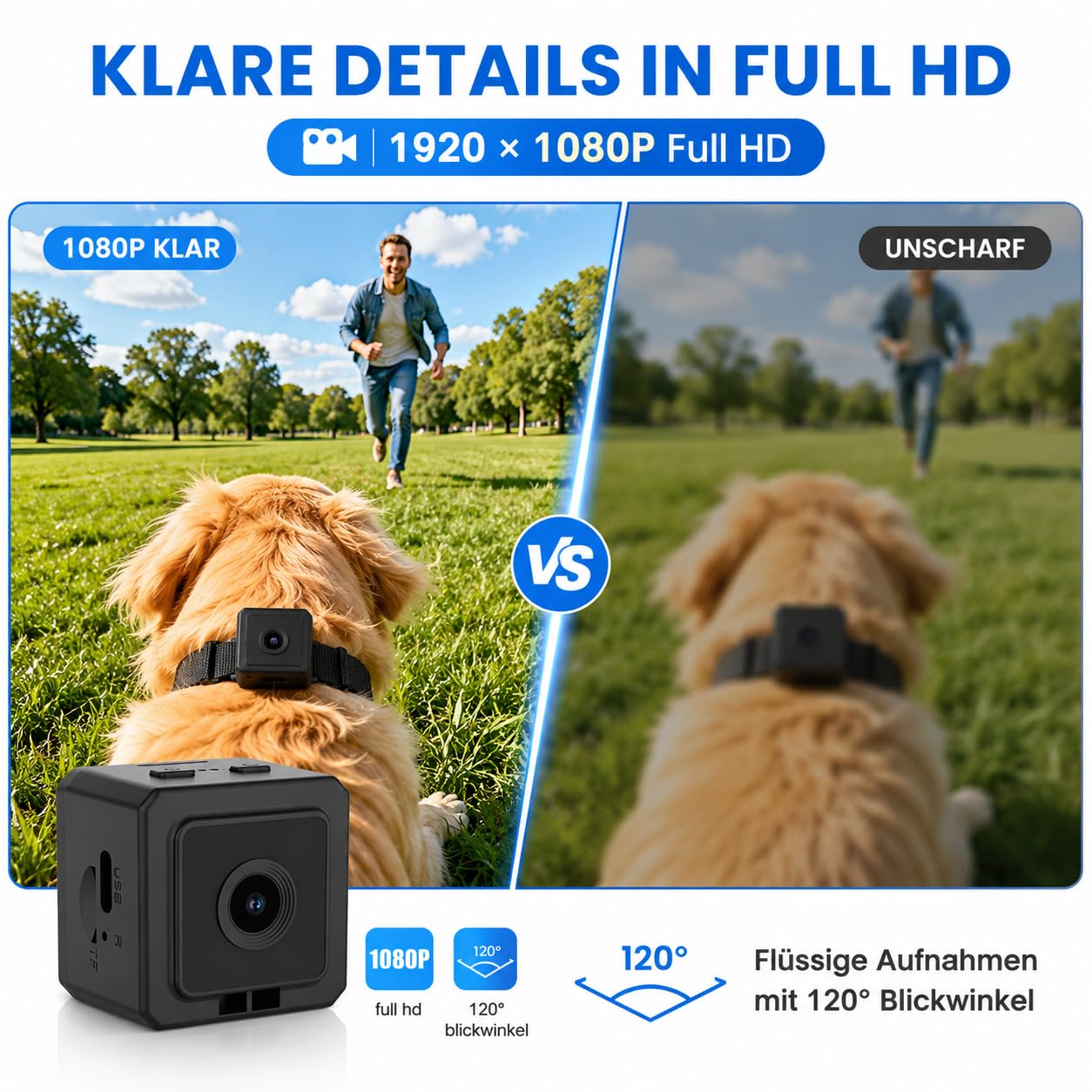 TKMARS Hundekamera für Hunde und Katzen, WLAN Mini Kamera mit Live-Ansicht, App-Steuerung, 1080P HD Aufzeichnung, 120° Weitwinkel, Magnetgehäuse, Körperkamera mit Halsband