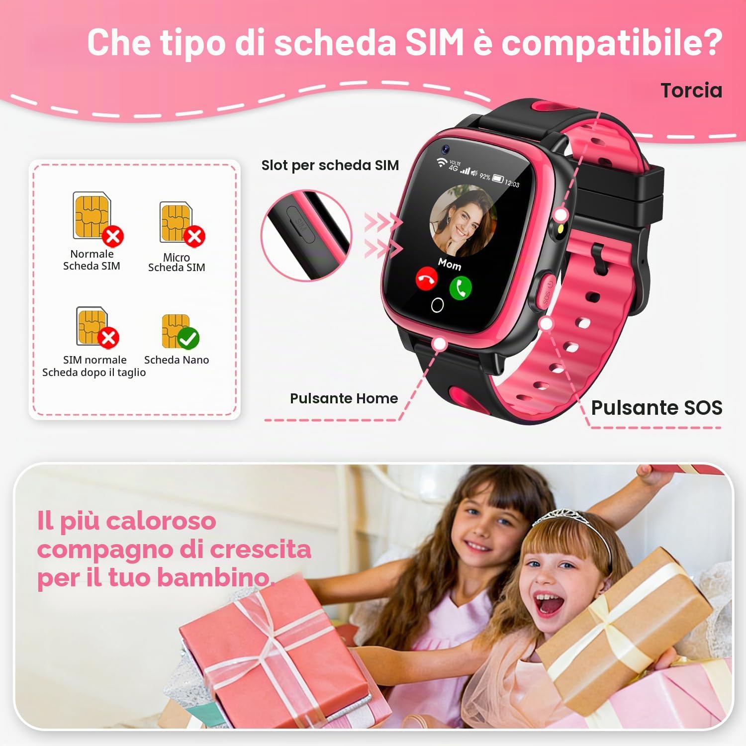 2026 Nuovo Smartwatch Bambini 4G con Videochiamata & GPS, SOS, Chat Vocale, IP68 Impermeabile, modalità Scuola, Contapassi, Sveglia, Flashcard, Regalo per Bambini e Bambine 4-15 Anni – Rosso