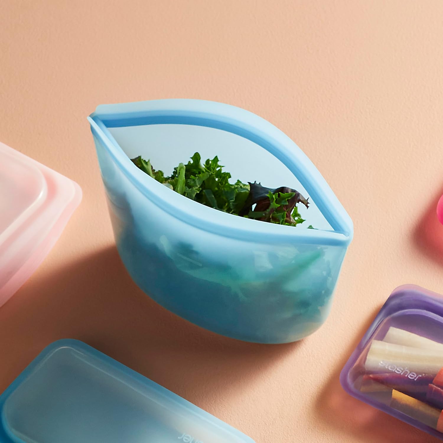 Stasher Silicone Reusable Storage Bags, 4-Pack, Reusable Freezer Bags, Microwave, Dishwasher, Oven Safe, Sous Vide, Premium Lunch Containers, Eco Friendly, Food Storage Bags, Snack Bags, Multicolor