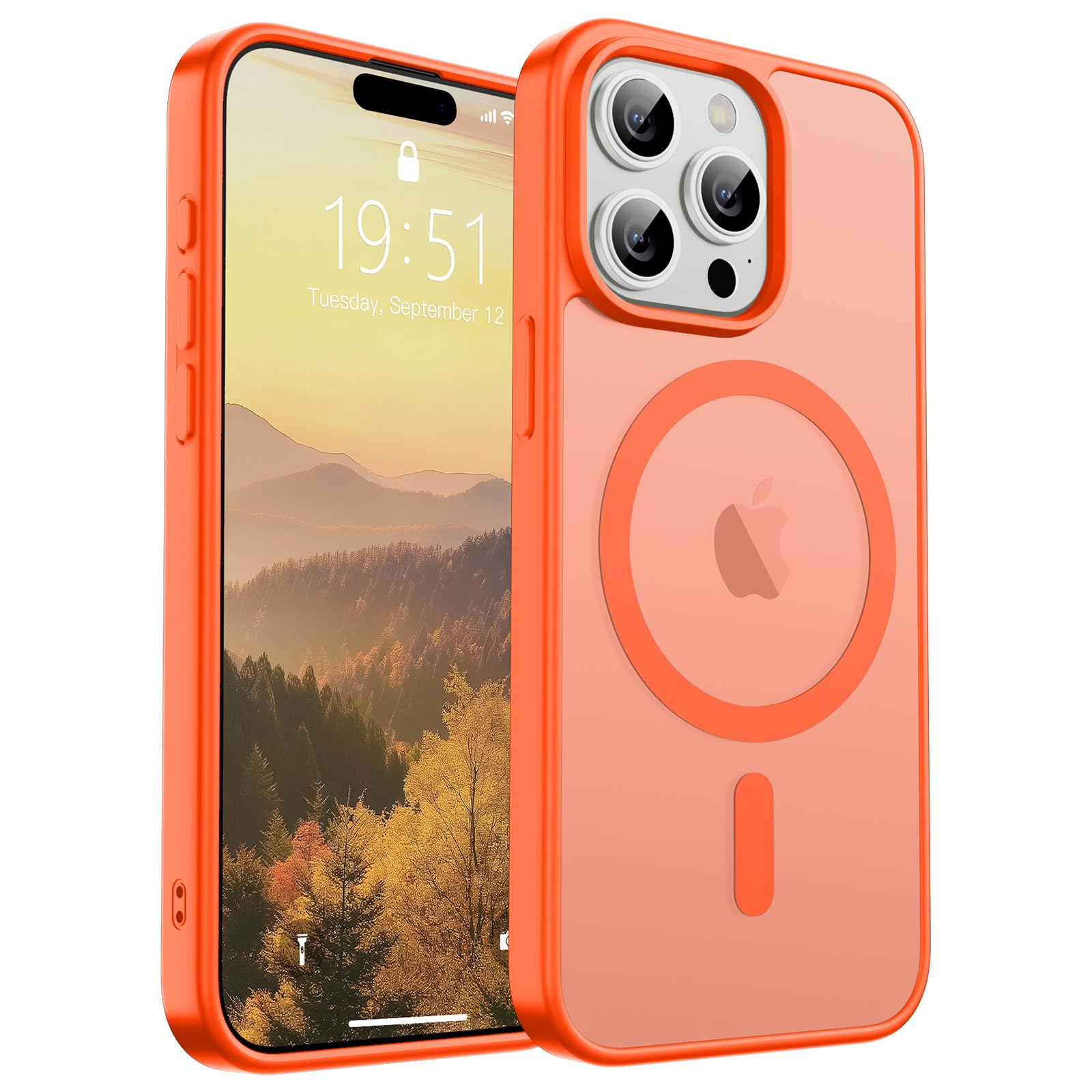SUPFINE Magnetic for iPhone 15 Pro Case (Compatible with MagSafe) (Military Grade Drop Protection) Slim Translucent Matte Shockproof with Anti-Fingerprint Phone Case,Orange