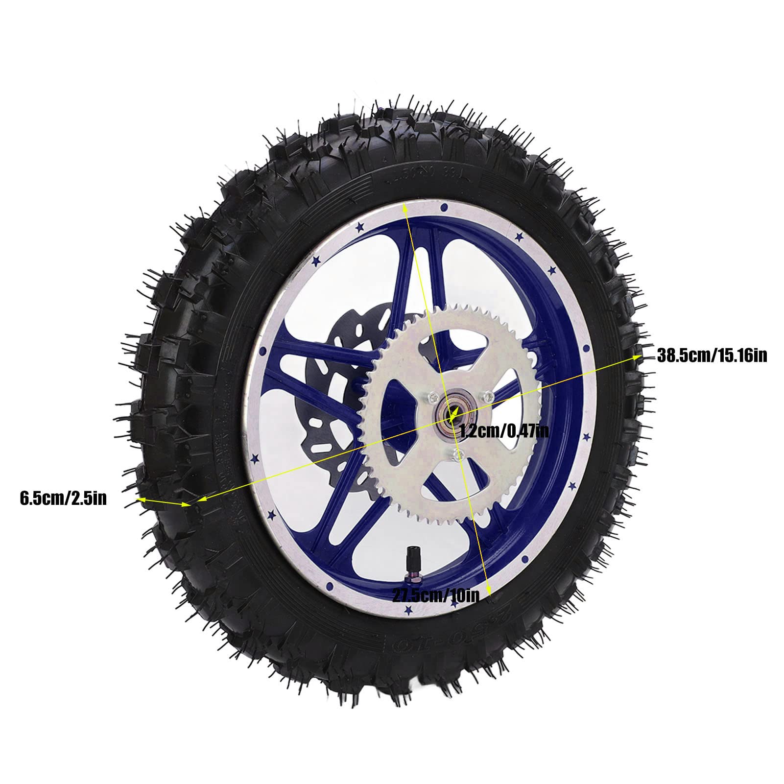 Ensemble de Roue Arrière de 2,5 à 10 Pouces avec Pneu Antidérapant pour Moto Tout-terrain, Dirt Pit Bike, Bleu
