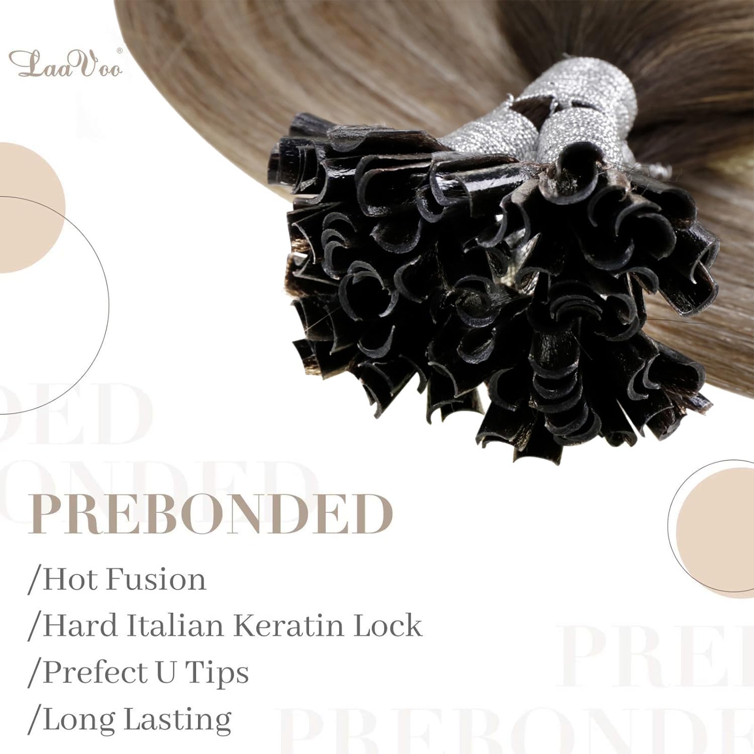 LaaVoo U Tip Hair Extensions Real Human Hair Brown, Remy Straight Balayage Dark Brown to Platinum Blonde Real Hair Extensions - Image 3