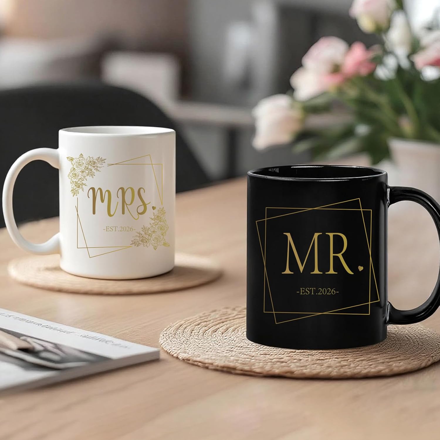 Mr and Mrs Coffee Mugs Set, Wedding Gift Sets, Engagement Gifts, Ceramic Coffee Mug for the Couple, Ideal Gift for Engagement, Anniversary, Bride and Groom 2-Piece Set (MR & MRS) -41 - Image 5