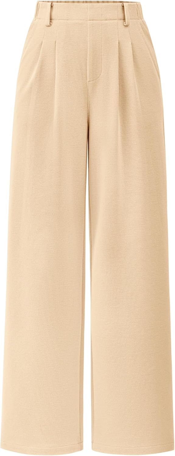 PRETTYGARDEN Women's Dress Pants Dressy Casual Palazzo High Elastic Waisted Wide Leg Work Office Trousers Pants