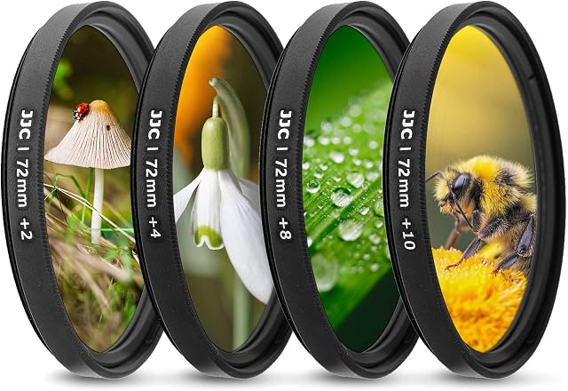 JJC 72mm Close-Up Macro Filter Kit (+2, 4, 8, 10) with Filter Pouch for Sony A7 A7C A7R A7S A9 + FE 100mm f/2.8 STF GM OSS and Other 72mm Thread Lens Camera