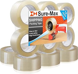 Sure-Max Premium Carton Packing Tape 2.0 mil 330 Feet (110 Yards) - Clear - 12 Rolls