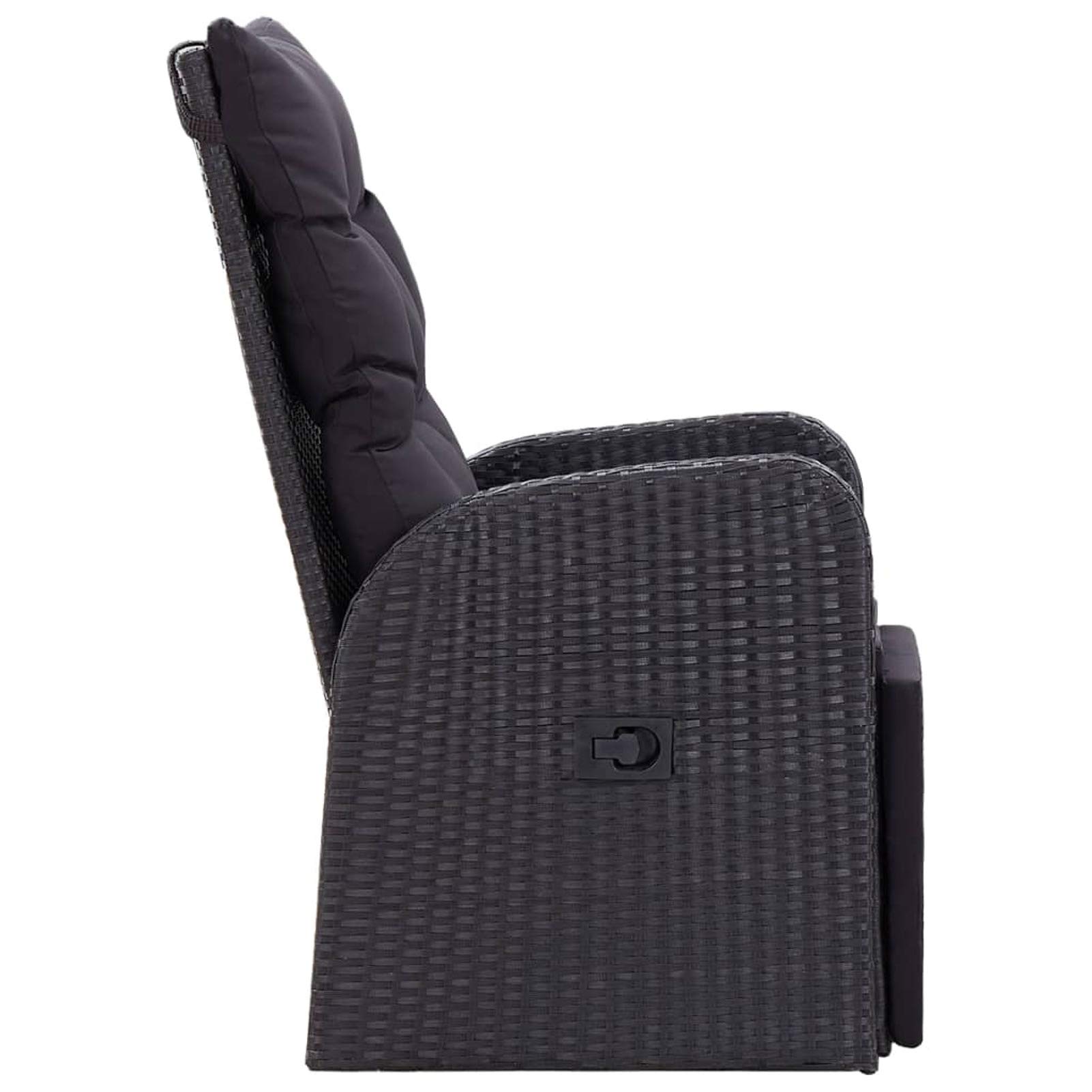 Tidyard Sedia da Giardino Reclinabile in Polyrattan Nero con Cuscini, Poltrona da Esterno Reclinabile in Rattan, 57x73x105 cm