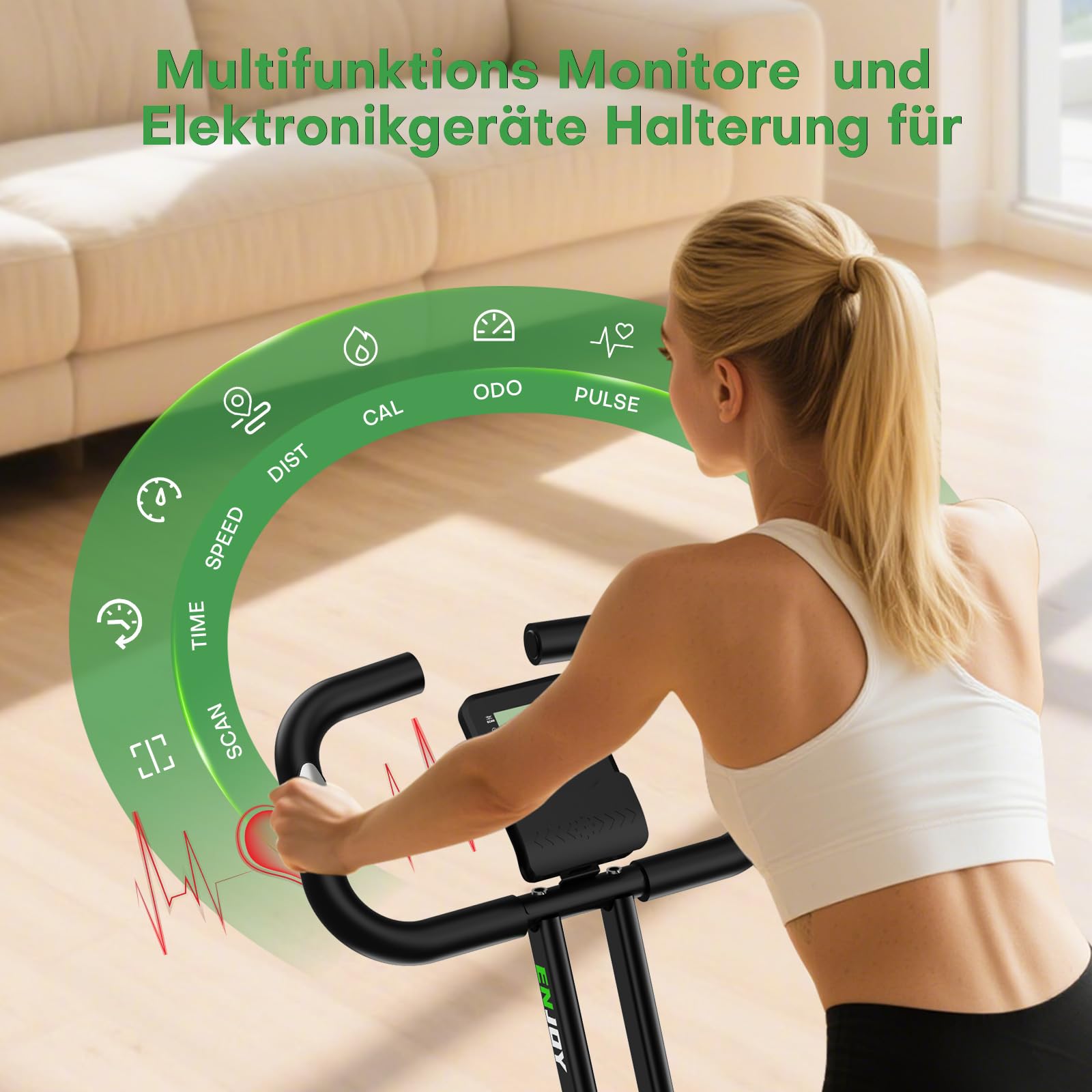 Heimtrainer Fahrrad, SLUNSE Neues 5-in-1 Hometrainer Fahrrad Klappbar, Ergometer Heimtrainer mit 16-fach Magnetwiderstand, Leise & Bequem, LCD-Display, Belastbar bis 160kg, Home Trainer